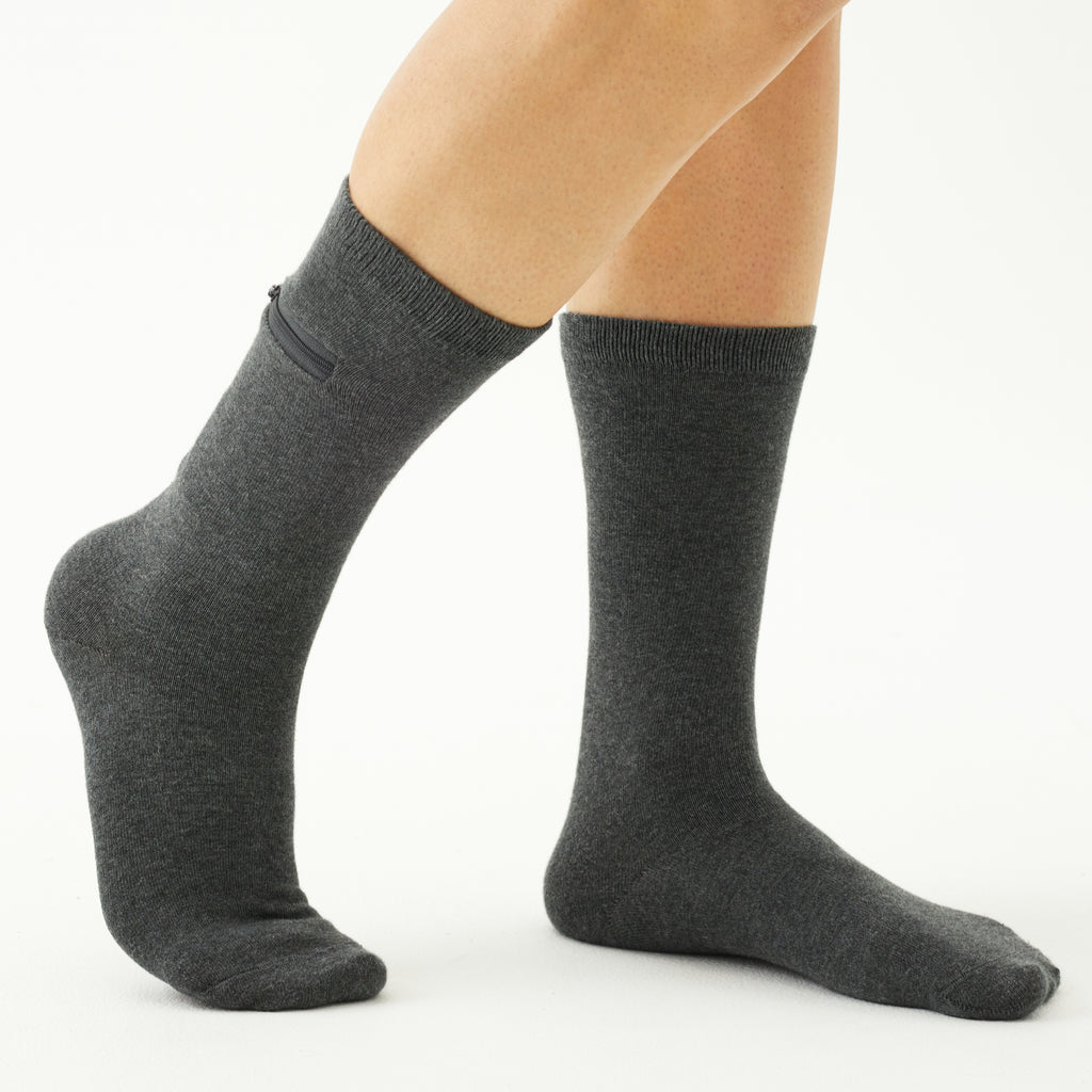 Unisex Calf-Length Bamboo Zipper Pocket Travel Socks-All Sales Final