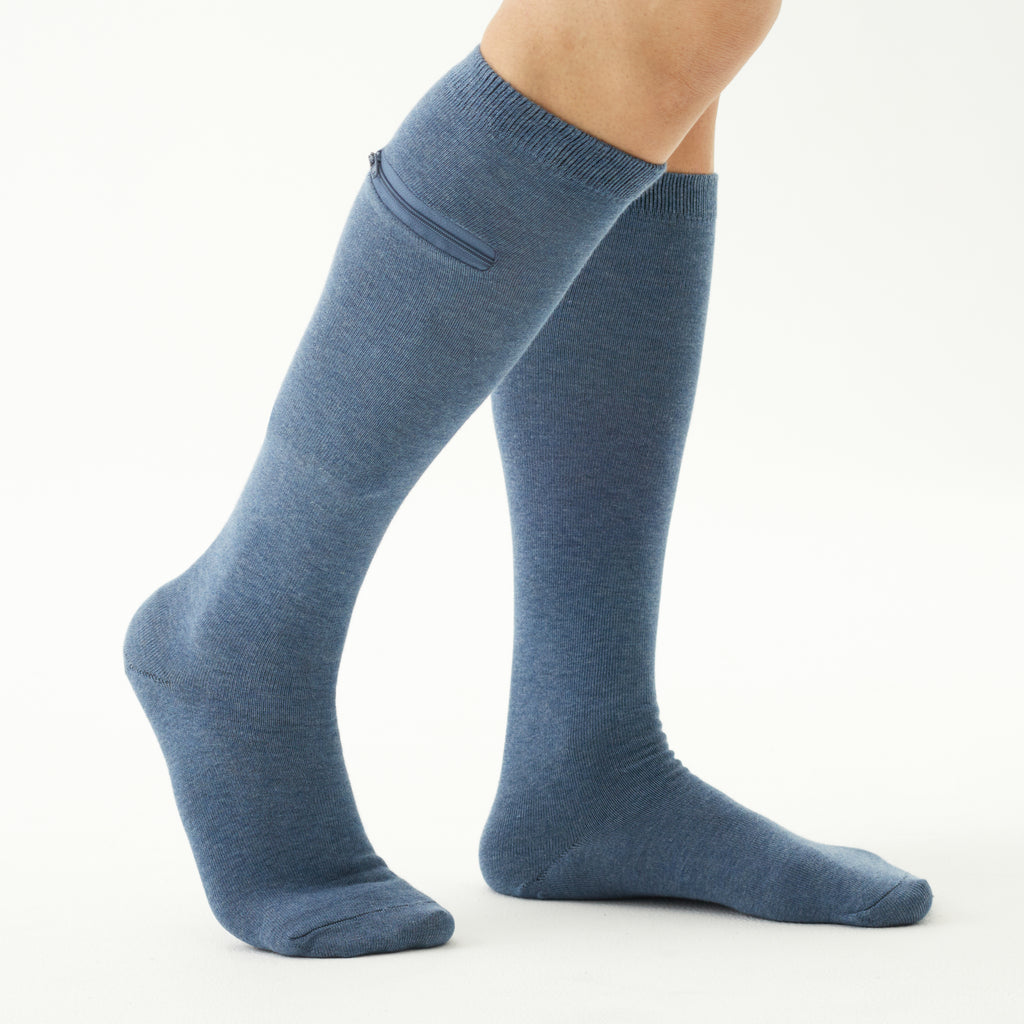 Unisex Knee High-Length Bamboo Zipper Pocket Travel Socks-All Sales Final